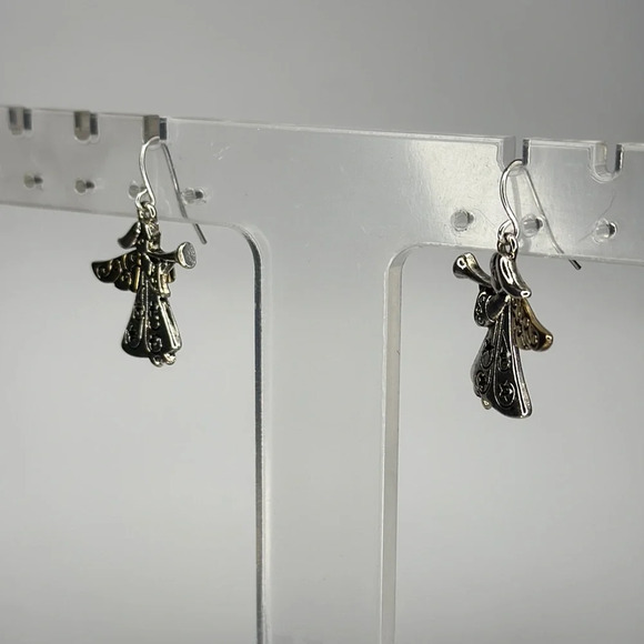 Dainty Silver and Gold Angel Earrings with Intricate Details - Picture 3 of 5